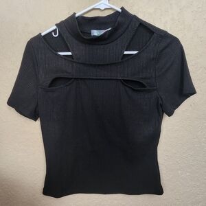 Good Luck Gem Black Cut Out Ribbed Crop Top MEDIUM (5246)